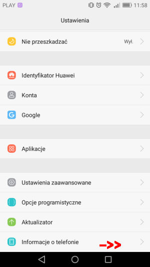 Wejdź w ustawienia telefonu i przewiń menu, dopóki nie zobaczysz opcji - Informacje o telefonie - wejdź tam.